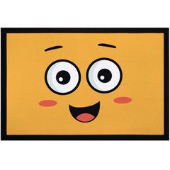 Fußmatte mit Aufdruck Emoji Emote Gesicht Emotion Erröten Lachen rutschfest & waschbar Moonworks® 