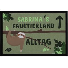 Fußmatte mit Namen Aufdruck Faultierland versus Alltag Faultier Wunschname anpassbar rutschfest & waschbar SpecialMe®