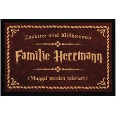 Fußmatte mit Namen Familie Spruch Zauberer sind Willkommen Muggle werden toleriert rutschfest & waschbar SpecialMe®