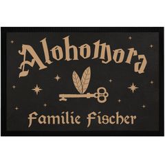Fußmatte mit Namen Alohomora fliegender Schlüssel personalisierte Tümatte Familie rutschfest & waschbar SpecialMe®