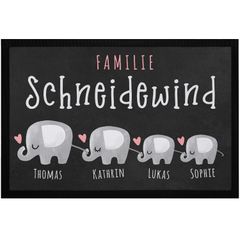 Fußmatte Familie mit Namen personalisiert Elefanten Wunschnamen individuell anpassbar rutschfest & waschbar SpecialMe®