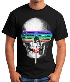 Herren T-Shirt Totenkopf Skull Lolly Hippie Retro 70er Fun-Shirt Moonworks®