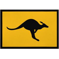 Fußmatte Australien Känguruh Warnung ironischer Warnhinweis Türmatte lustig rutschfest & waschbar Moonworks®