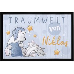 Fußmatte Kinderzimmer personalisiert mit Name Traumwelt Bär Sterne Türvorleger Kind rutschfest & waschbar SpecialMe®