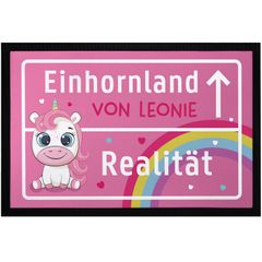 Fußmatte Kinderzimmer personalisiert  Einhorn-Land von Wunschname Türvorleger Kind rutschfest & waschbar SpecialMe®