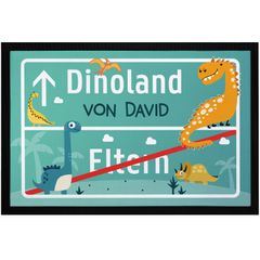 Fußmatte Kinderzimmer personalisiert Dino-Land von Wunschname Türvorleger Kind rutschfest & waschbar SpecialMe®