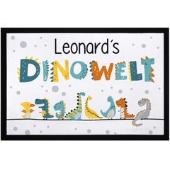 Fußmatte Kinderzimmer Dinowelt personalisiert mit Name Türvorleger Kind Dinosaurier rutschfest & waschbar SpecialMe®