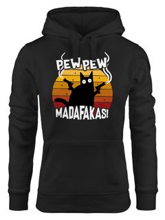 Kapuzen-Pullover Damen Pew Pew Madafakas Katze Western Cat Meme Hoodie Moonworks®