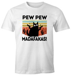 Herren T-Shirt Pew Pew Madafakas! schwarze Katze Fun-Shirt Spruch Meme lustig Moonworks®