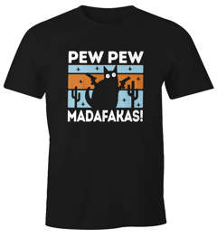 Herren T-Shirt Pew Pew Madafakas Katze Cat crazy verrückt Fun-Shirt Spruch lustig Moonworks®