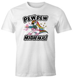 Herren T-Shirt Pew Pew Madafakas böses Einhorn Regenbogen Unicorn Fun-Shirt Spruch lustig Moonworks®