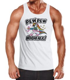 Herren Tanktop Pew Pew Madafakas böses Einhorn Regenbogen Unicorn Moonworks®