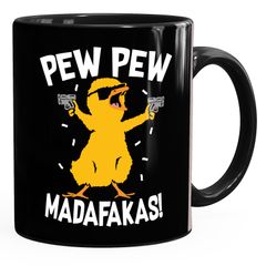 Kaffee-Tasse mit Spruch Pew Pew Madafakas Crazy Chick Küken Meme Trend Bürotasse lustige Kaffeebecher MoonWorks®
