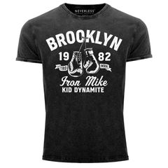 Herren Vintage Shirt Boxen Iron Mike Brooklyn Retro Design Printshirt T-Shirt Aufdruck Used Look Neverless®