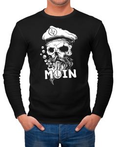 Herren Longsleeve Moin Kapitän Totenkopf Anker Bart Hamburg Langarm-Shirt Fashion Streetstyle Neverless®