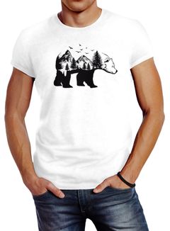 Herren T-Shirt Bär Kunst Grafik Printshirt Tiermotiv Adventure Fashion Streetstyle Neverless®