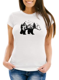 Damen T-Shirt Bär Kunst Grafik Printshirt Tiermotiv Adventure Fashion Streetstyle Slim Fit Neverless®