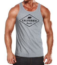 Herren Tank-Top California Republic Bear Badge Bär Sunshine State USA  Muskelshirt Muscle Shirt Neverless®