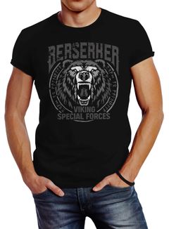 Herren T-Shirt Berserker Bär Viking Runen nordische Mythologie Fashion Streetstyle Neverless® 