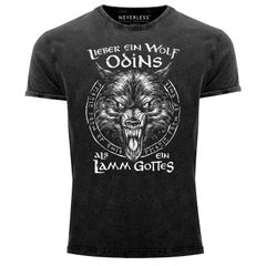 Herren Vintage Shirt Spruch Lieber ein Wolf Odins als ein Lamm Gottes Wikinger nordische Mythologie Neverless®