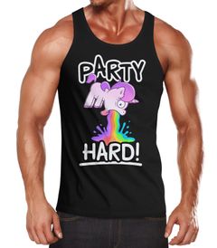Herren Tanktop Party Hard kotzendes Einhorn Feiern Saufen Fun-Shirt Spruch lustig Muscle Shirt Achselshirt Moonworks®
