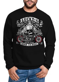 Sweatshirt Herren Biker Lucky 6  Totenkopf Pik Motorrad Live to Ride Moonworks®
