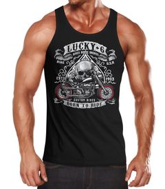 Herren Tanktop Tank Top - Biker T-Shirt Lucky 6  Totenkopf Pik Mottorrad Shopper USA Live to Ride - MoonWorks®