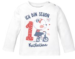 Baby Langarmshirt mit Namen und Zahl zum 1. Geburtstag kleiner Bär Geschenk Mädchen Bio-Baumwolle SpecialMe®