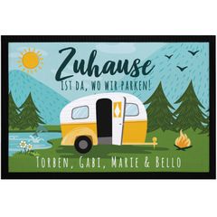 Fußmatte Familie personalisiert mit Namen Zuhause ist da wo wir parken Camping Wohnwagen rutschfest & waschbar SpecialMe