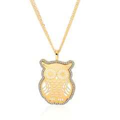 Damen Halskette mit großem Eulen Anhänge mit Zirkonias, vergoldet, Owl, Autiga®