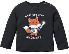 Baby Langarm-Shirt Gaming mit Spruch lustig Fuchs Ich altere nicht ich level up Babyshirt Jungen Mädchen Moonworks®