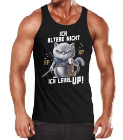 Herren Tanktop Gaming ich altere nicht ich level up! Zocker Sprüche Fun-Shirt Katze Cat Videospiele lustig Moonworks®