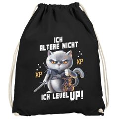 Turnbeutel Gaming ich altere nicht ich level up! Zocker Sprüche Fun-Shirt Katze Cat Videospiele lustig Gymbag Moonworks®