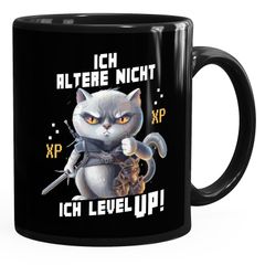 Kaffee-Tasse Gaming ich altere nicht ich level up! Zocker Sprüche Fun-Shirt Katze Cat Videospiele lustig MoonWorks®