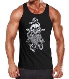 Herren Tank-Top Anker Skull Beard Totenkopf mit Bart Tau Seemann Muskelshirt Muscle Shirt Neverless®