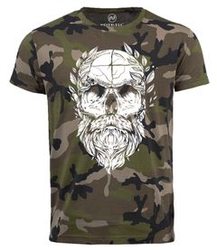 Herren Camo-Shirt Totenkopf mt Bart Lorbeer Beard Skull T-Shirt Camouflage Tarnmuster Neverless®