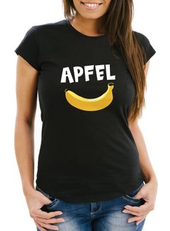 Damen T-Shirt lustiger Aufdruck Apfel Banane Witz Scherz Nonsens Frauen Fun-Shirt Moonworks®