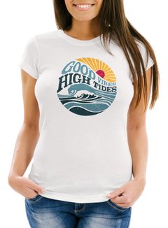 Damen T-Shirt  Welle Sonne Meer Retro Print Good Vibes High Tides Fashion Fashion Streetstyle Slim Fit Neverless®