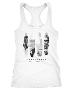 Damen Tank-Top Surfboard California Surfing Kalifornien Surf Print Aufdruck Racerback Neverless®