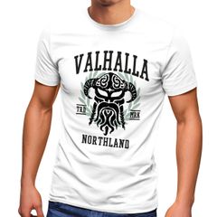 Herren T-Shirt Valhalla Northland Wikinger Helm Nordmänner Bart Viking Fashion Streetstyle Neverless®