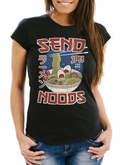 Damen T-Shirt Japan Ramen Nudel-Suppe lustige Sprüche Parodie Meme Printshirt Aufdruck    Fashion Streetstyle Neverless®