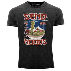 Herren Vintage Shirt Japan Ramen Nudel-Suppe lustige Sprüche Parodie Meme Printshirt Aufdruck Used Look Neverless®