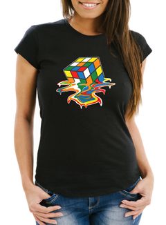 Damen T-Shirt Zauberwürfel 80er Jahre Retro Rubik Cube Fun-Shirt lustig Moonworks®