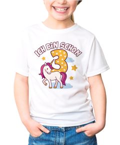 Kinder T-Shirt Mädchen Einhorn Alter Zahl Spruch Ich bin schon (3-8) Geschenk zum Geburtstag für Mädchen Moonworks®