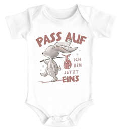 Babybody mit Spruch zum Geburtstag Ich bin jetzt Eins | Zwei | Drei Hase Tiere kurzarm Body Bio-Baumwolle Moonworks®