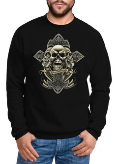 Sweatshirt Herren Kreuz mit Totenkopf Cross Skulls Rundhals-Pullover Neverless®