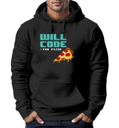 Hoodie Herren Spruch lustig Programmierer Computer Nerd Witz Pizza Aufdruck Kapuzen-Pullover Moonworks®