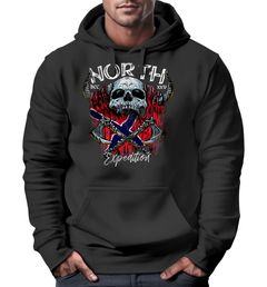 Hoodie Herren North Wikinger Norwegen Skull Totenkopf Print Kapuzen-Pullover Männer Fashion Streetstyle Neverless®
