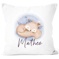 Kissen-Bezug Kinder mit Namen und Fuchs Motiv Wunschname Namenskissen Jungen Mädchen Baby SpecialMe®