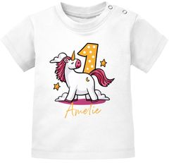 personalisiertes Baby T-Shirt mit Namen Zahl Geburtstagsshirt Geschenk 1. (2.) Gerburtstag Einhorn Mädchen SpecialMe®